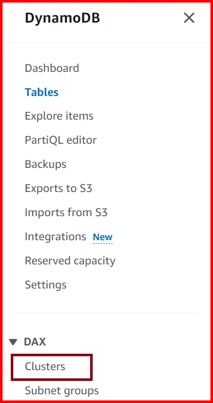 Picture showing the Clusters option inside DAX submenu
